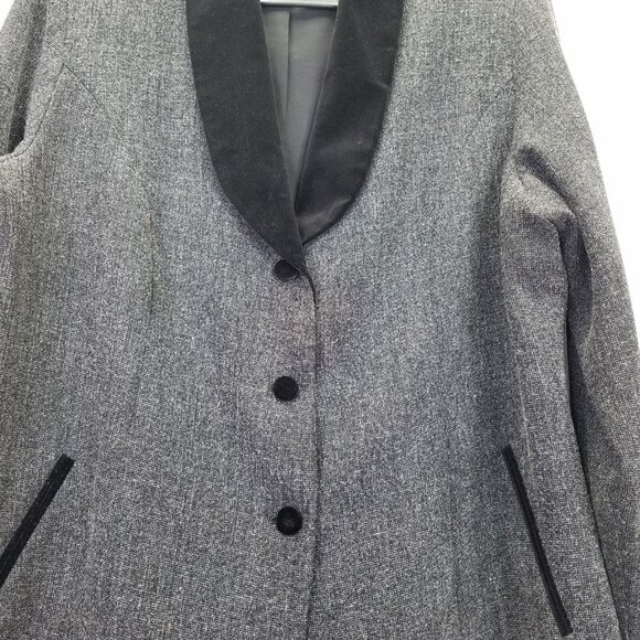 Giorgio Fiorlini Blazer Women's 16 Grey Tweed Black Velvet Collar Equestrian VTG - Picture 3 of 16